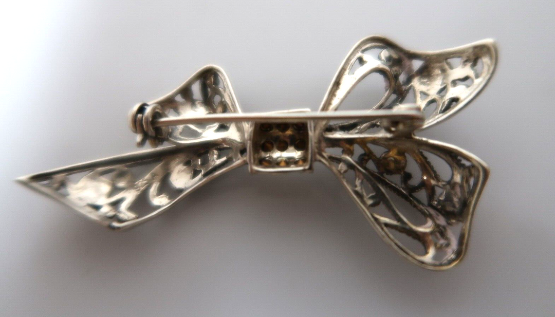 t437 Sterling Silver Marcasite Brooch filigree Brooch , Bow Brooch Silver