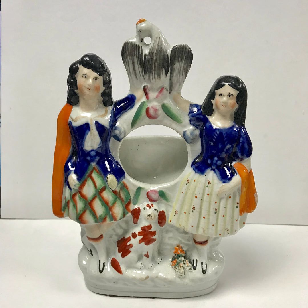 f277 Antique Staffordshire Ceramic Pocket Watch Holder Stand Case Collectible