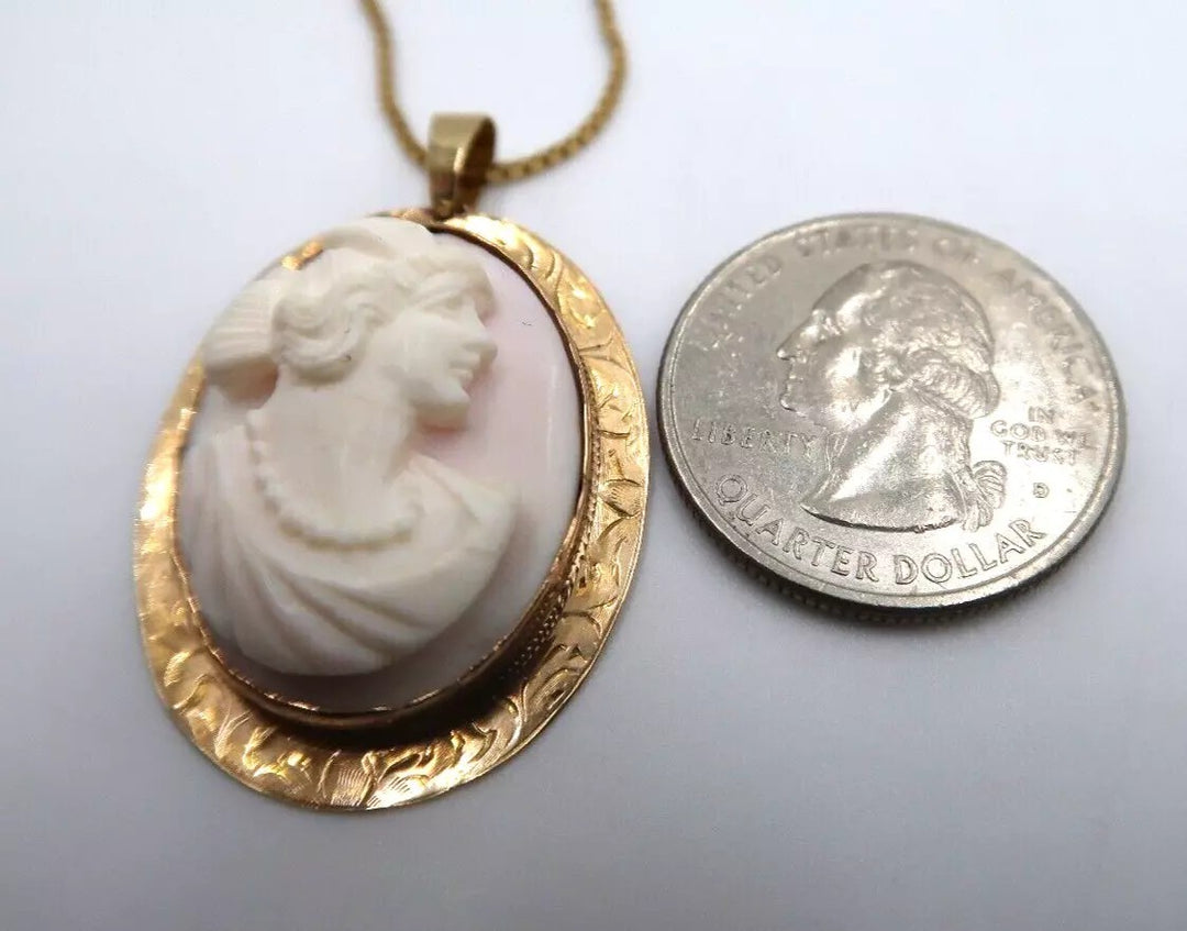 t380 10k/14k 18" Box Cameo Pendant Necklace