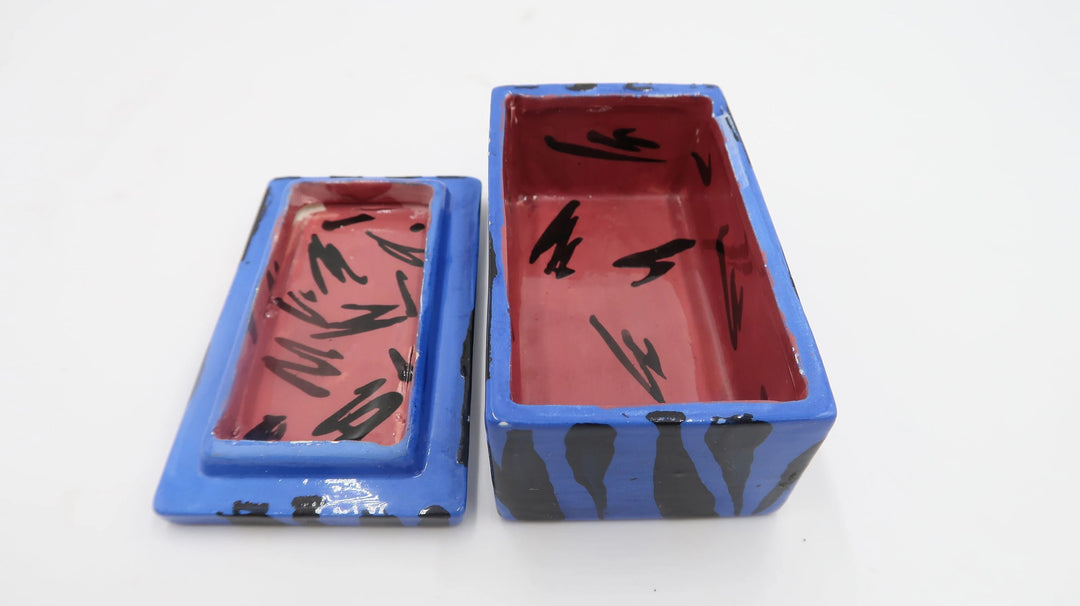 t492 Blue and Black Zebra Art Porcelain Trinket box with lid