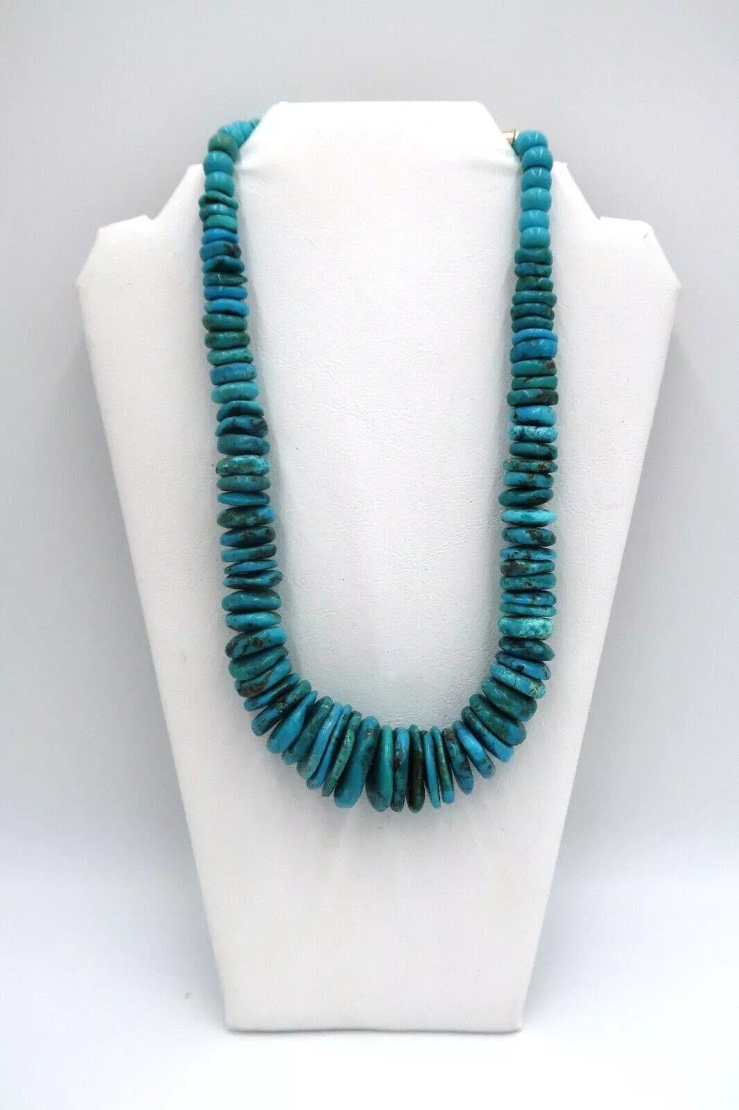 t313 Vintage Navajo Silver Chunky Turquoise Bead Necklace, Native American