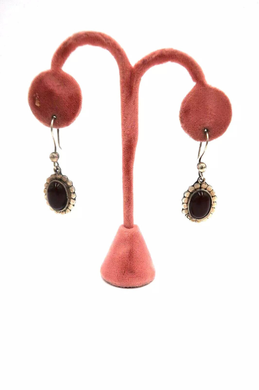 t329 Sterling Silver 925 Natural Red Garnet Oval Shape Gemstone Earrings