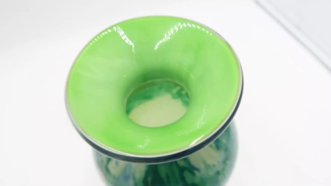 t473 Gorgeous Design China Pretty Colorful Green Blue Vase Heavy 8 1/2" tall