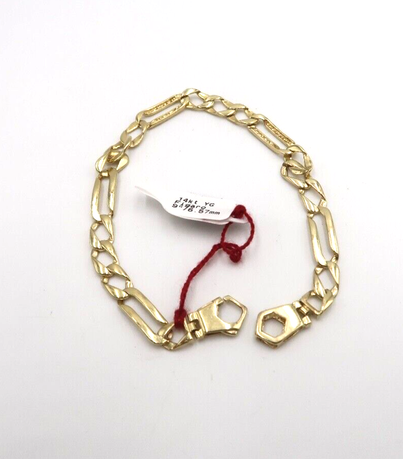t444 14k Yellow Gold 6.57mm 9" Figaro Bracelet,14k Bracelet,14k Unisex Bracelet