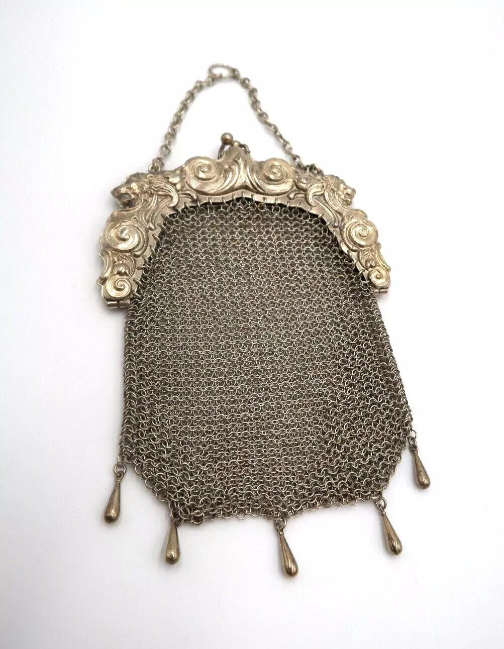 t328 Vintage Sterling Silver W&L Metal Handbag, Silver Chainmaille Handheld Wris