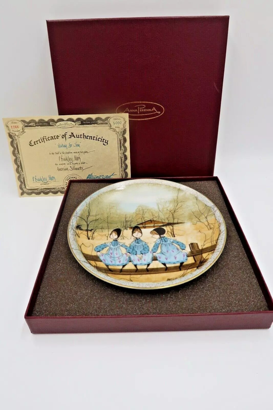 t415 P Buckley Moss Plate, Waiting for Tom, Collectors Plate, Mennonite Plate,