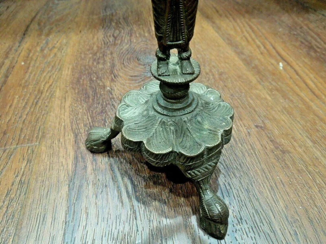 r141 Antique Indian Lady figural brass candle-holder