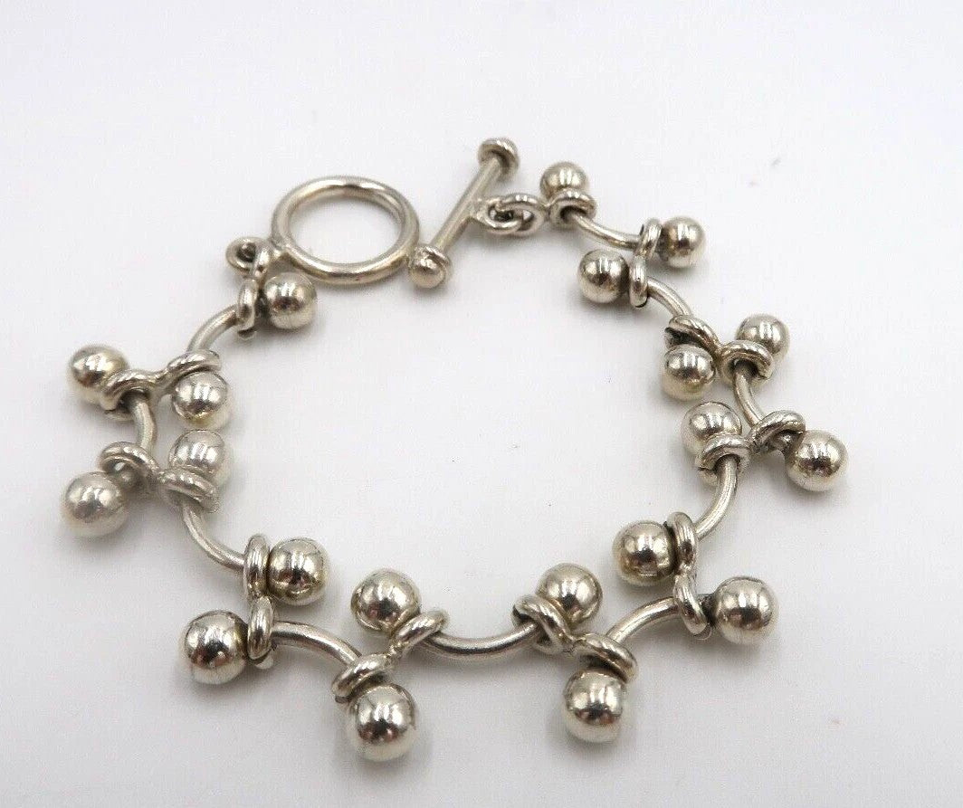 t521 Balls Wire Chunky Toggle Sterling Silver 925 Bracelet 29g