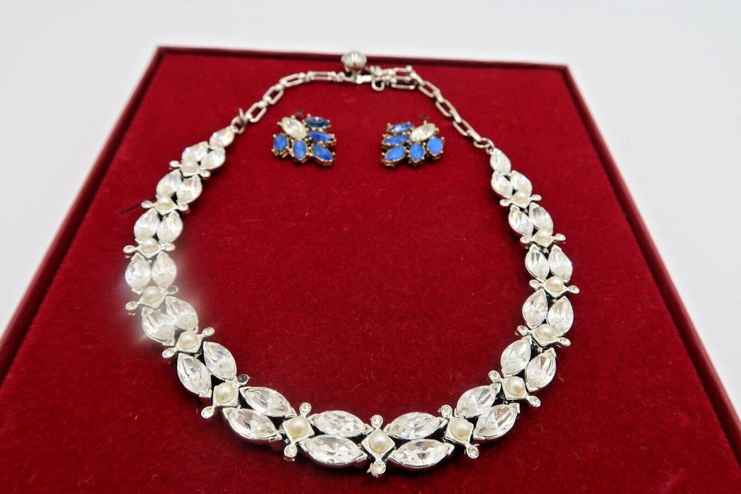 t412 Fashion Necklace Rhinestone pearl Necklace with earrings