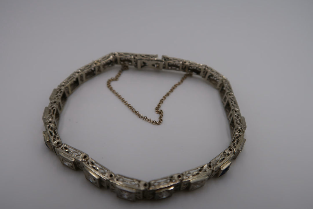 t238 10kt White Gold Diamond 0.75 its Sapphire Bracelet 7"/7.1g