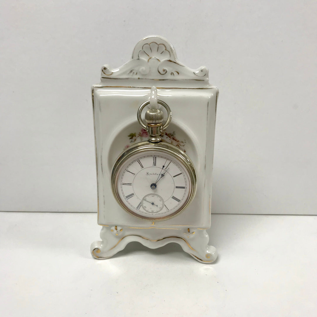 f279 Vintage Ceramic Pocket Watch Holder Stand Case Collectible