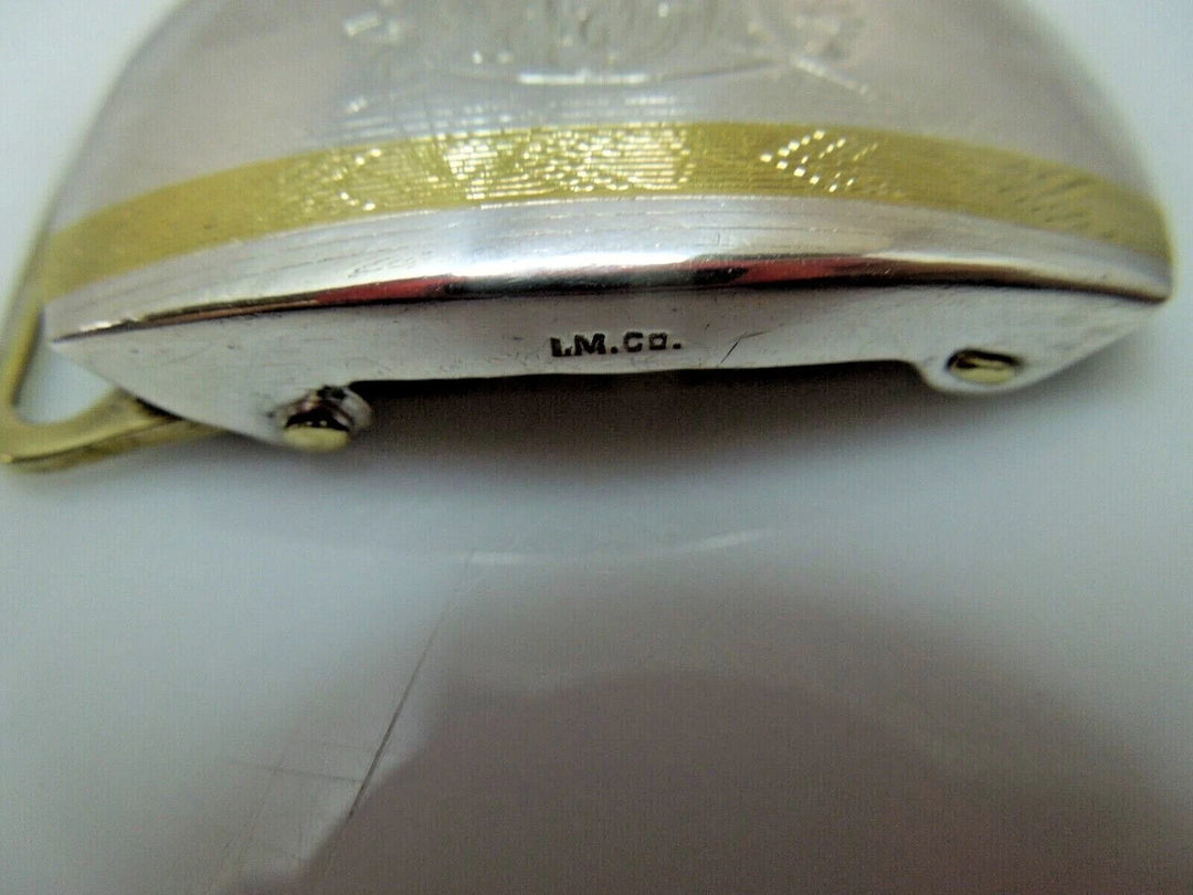 r200 LM Co. 1920 Antique Vintage Sterling Silver and 22K Gold Engraved Belt Buckle For 1” Belt