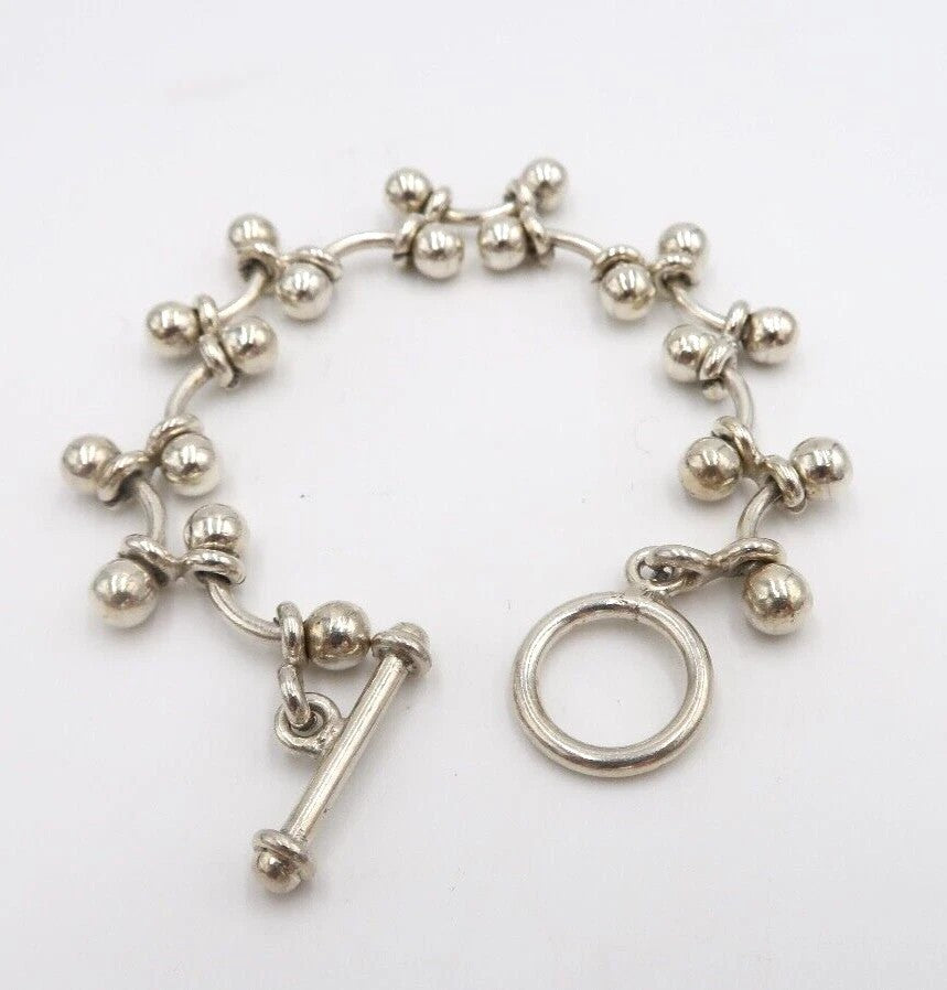 t521 Balls Wire Chunky Toggle Sterling Silver 925 Bracelet 29g