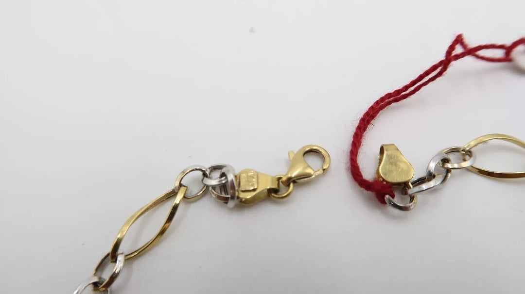 t507 18k White Yellow Gold Link Bracelet 10 3/8" long Stamped