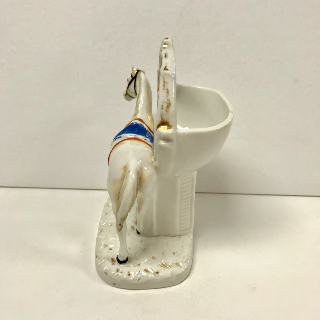 f281 Vintage Ceramic Pocket Watch Holder Stand Case Collectible Horse