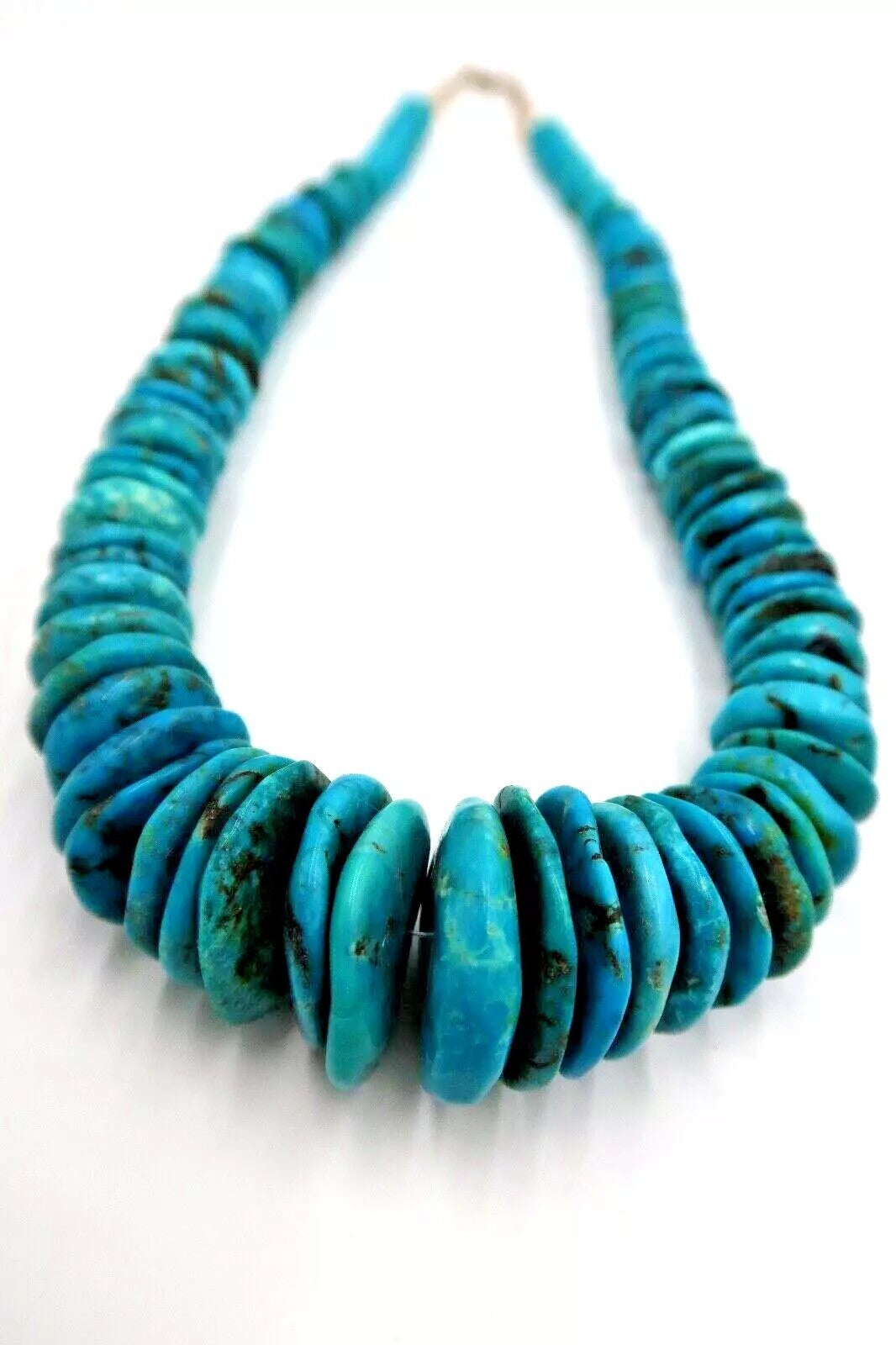 t313 Vintage Navajo Silver Chunky Turquoise Bead Necklace, Native American