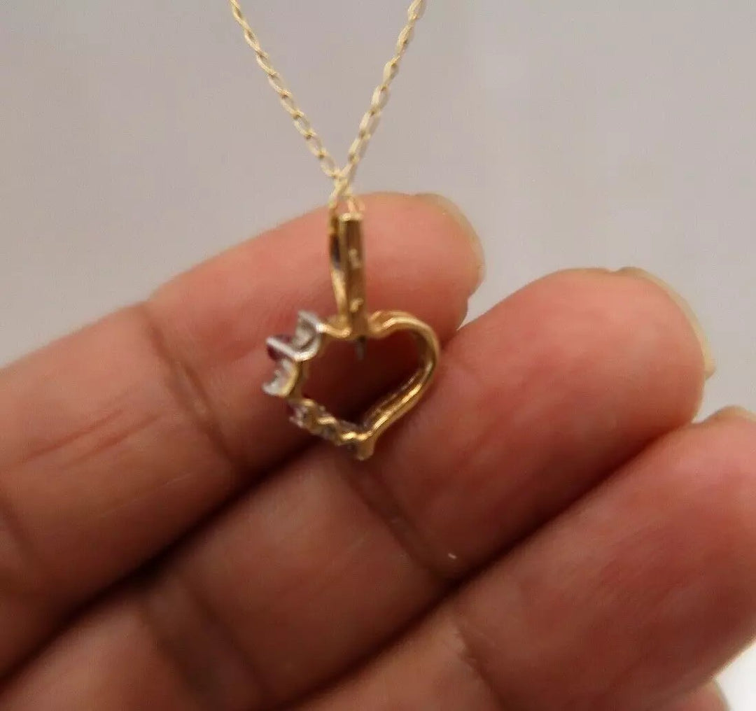 t381 10k/14k Gold Ruby Diamond Open Heart Pendant Necklace 18"