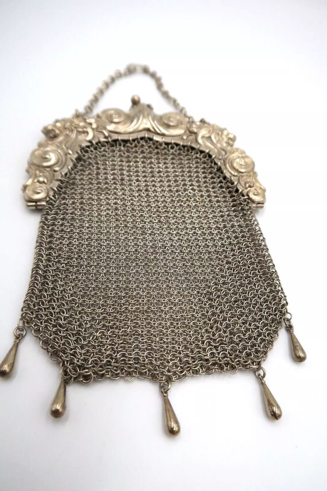 t328 Vintage Sterling Silver W&L Metal Handbag, Silver Chainmaille Handheld Wris