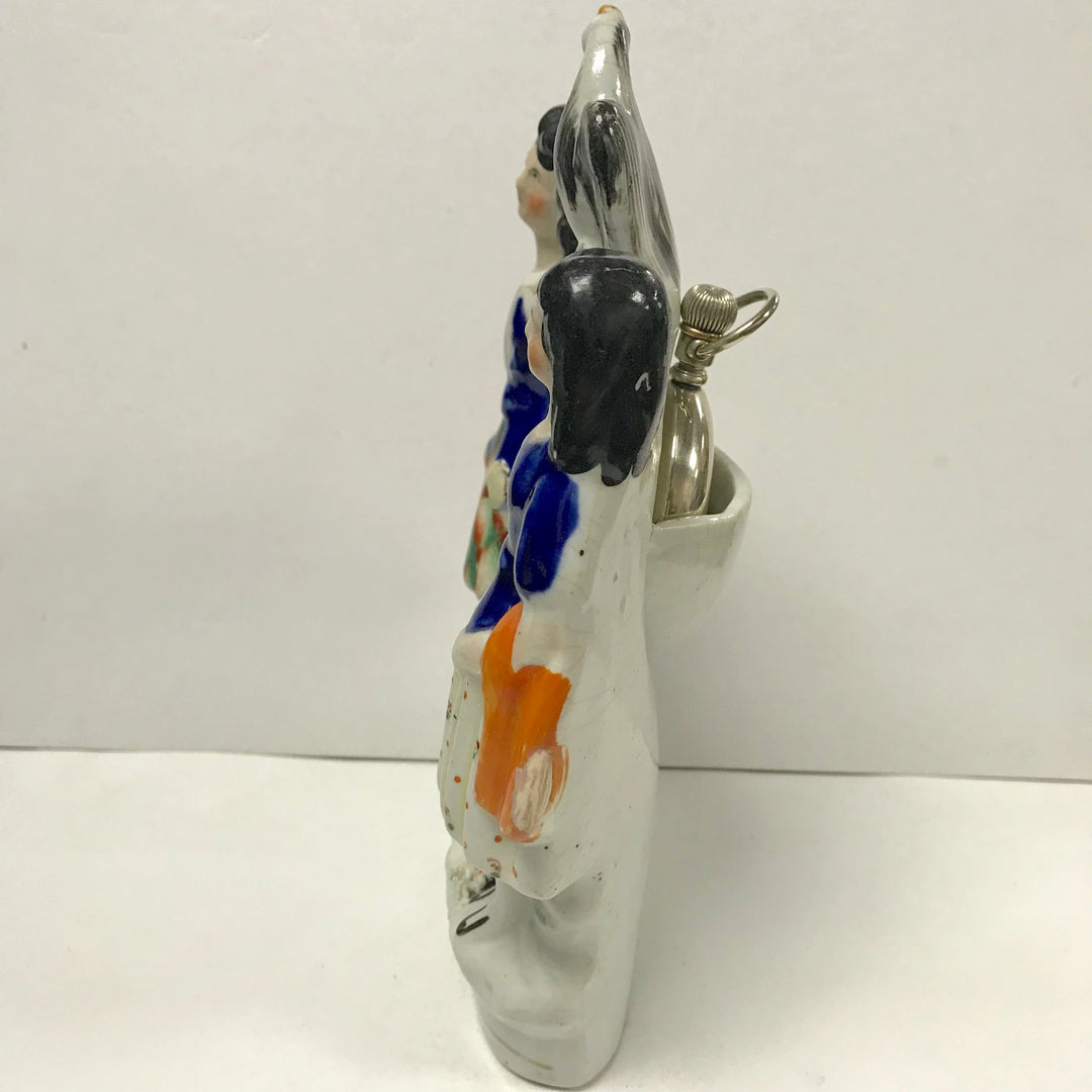 f277 Antique Staffordshire Ceramic Pocket Watch Holder Stand Case Collectible