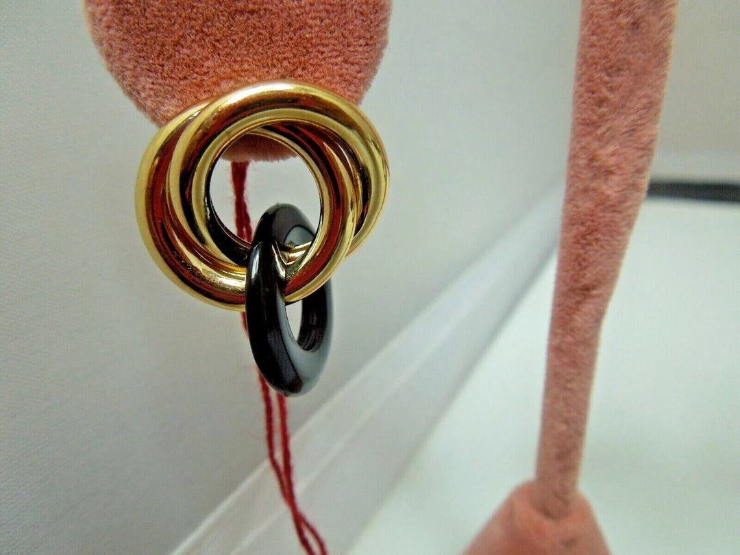 r175 14kt Yellow Gold Onyx Round Hoop Earrings Signed 6.3g