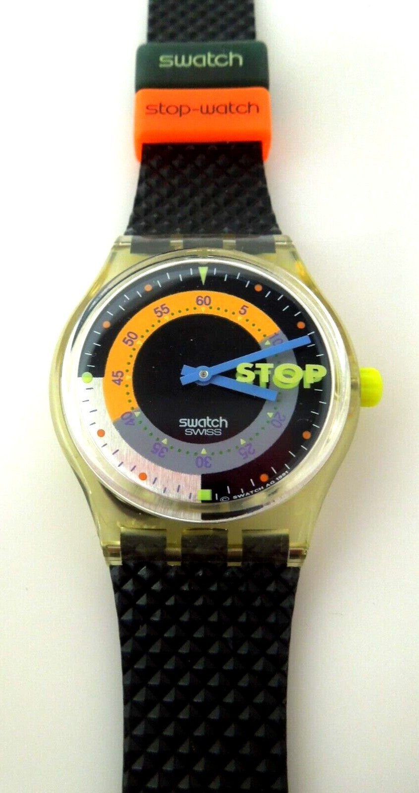 s495 Vintage 1992 Swatch SSK100 COFFEEBREAK Watch Black Swatch Stop Watch