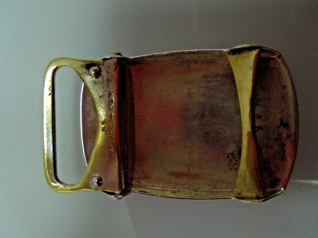 r200 LM Co. 1920 Antique Vintage Sterling Silver and 22K Gold Engraved Belt Buckle For 1” Belt