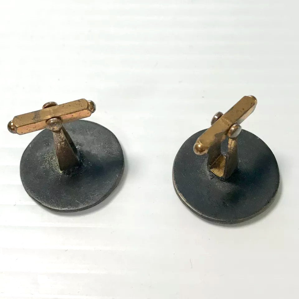 f254 Vintage Gold Tone Round Hand Painted Men's Cuff Links