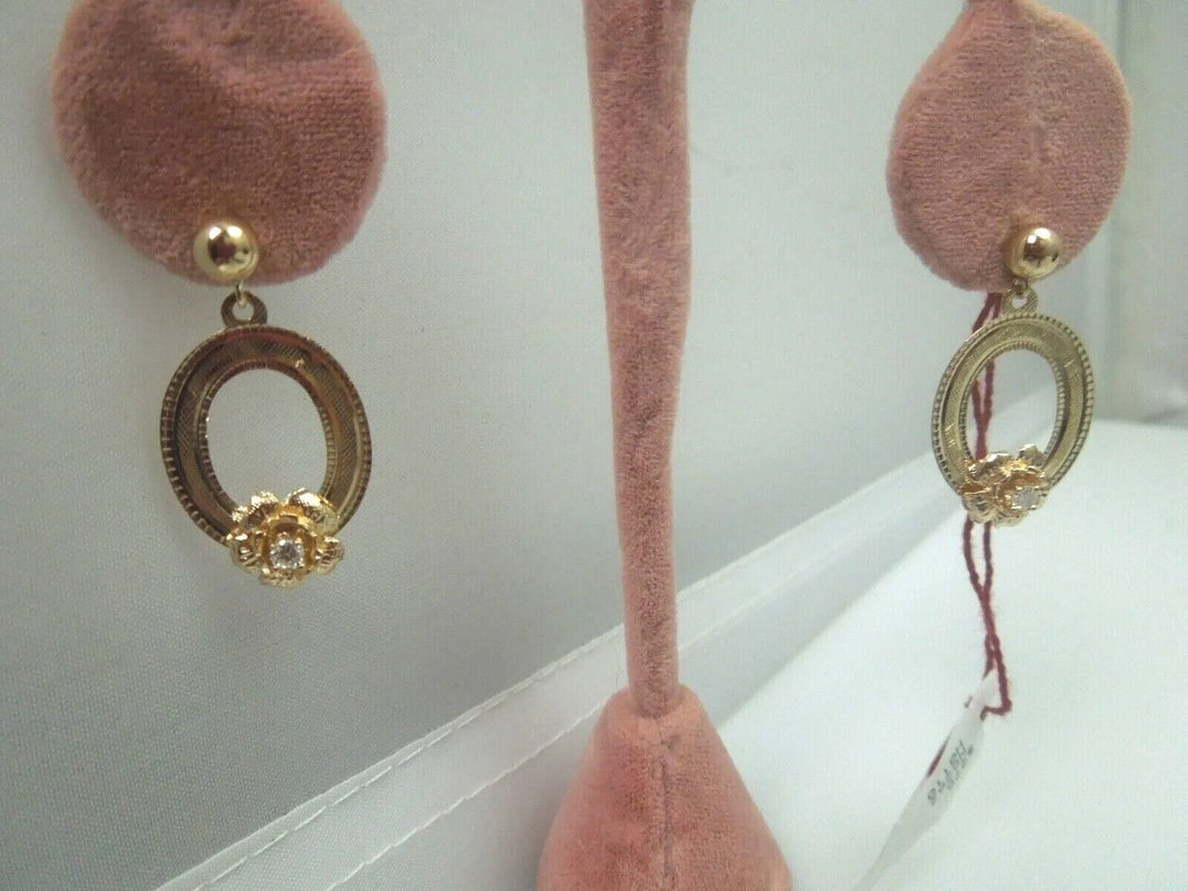 r165 14kt Yellow Gold Diamond .14cts Dangle Earrings Signed 3.3 g
