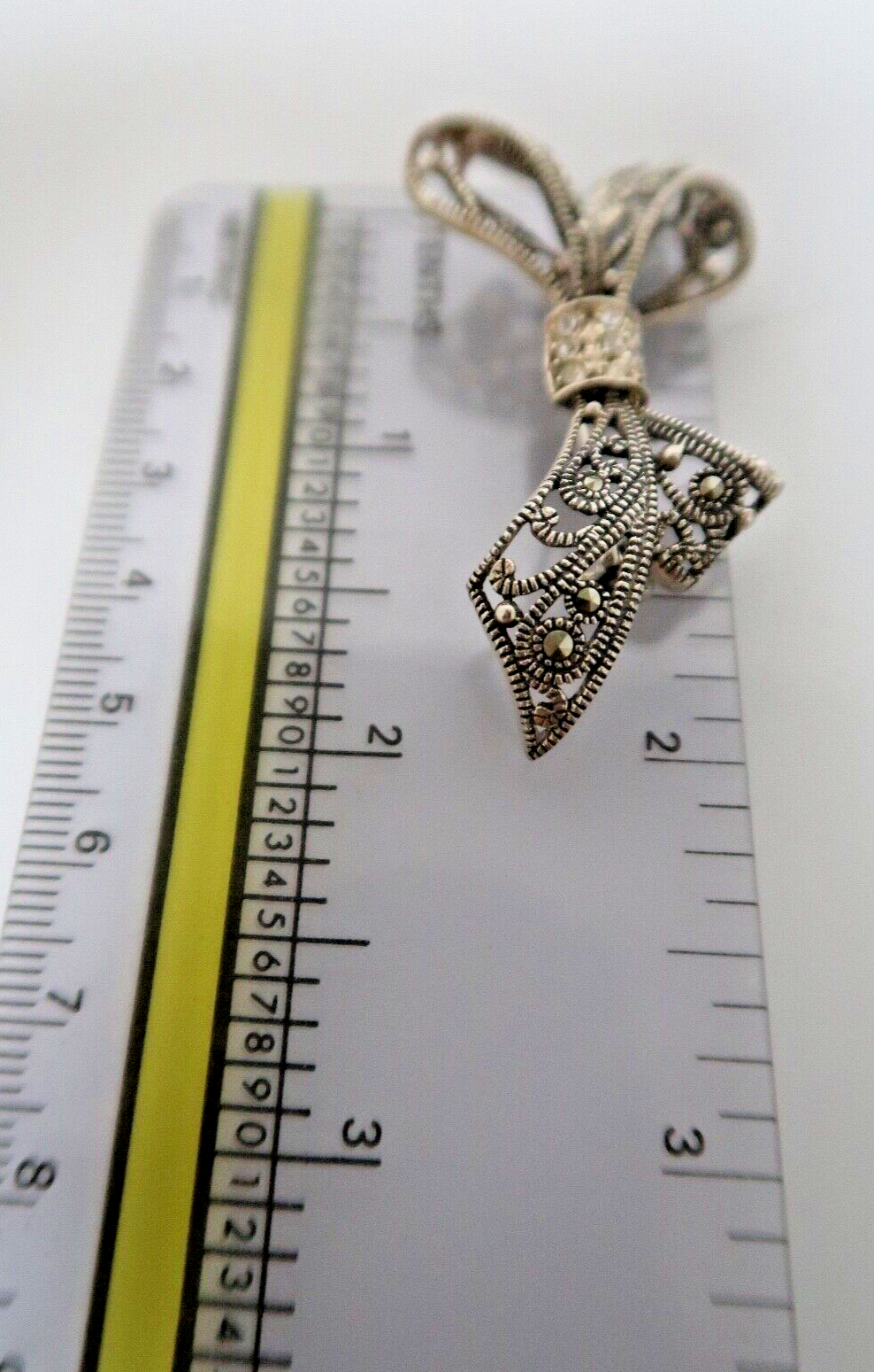 t437 Sterling Silver Marcasite Brooch filigree Brooch , Bow Brooch Silver