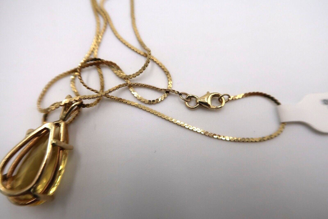 t339 14kt Yellow Gold Serpentine Chain Yellow Topaz Pendant Necklace 22"