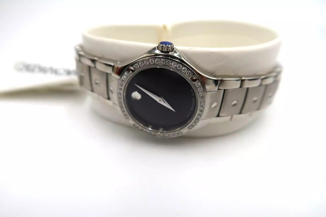 t272 Movado S.e. Black Dial Diamond Bezel 0605873 Ladies Watch