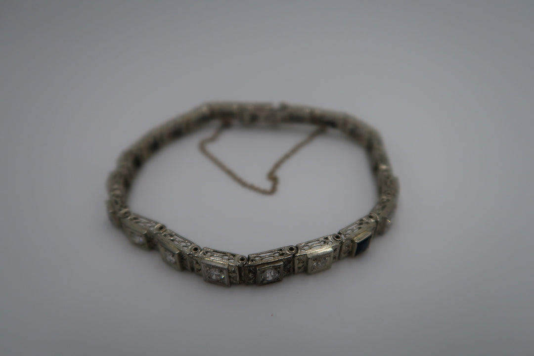 t238 10kt White Gold Diamond 0.75 its Sapphire Bracelet 7"/7.1g