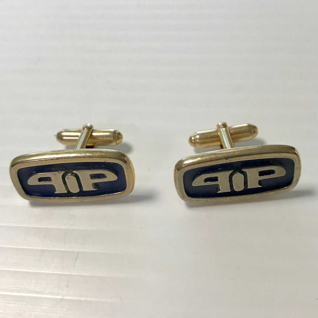 f267 Vintage Gold Tone Blue Men's Cuff Links