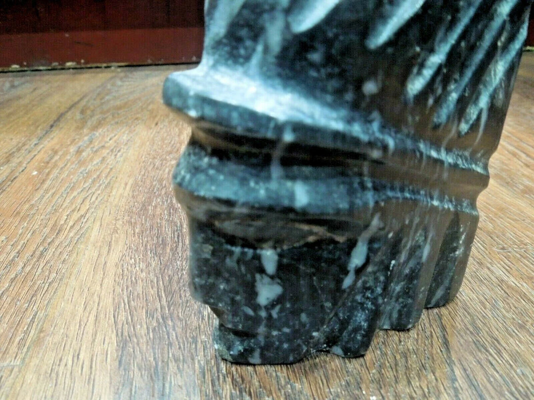 r146 Native Indian Black Marble man Face with feathers Sculpture Paper Weight