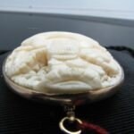 g293 Beautiful Carved Buddha Brooch Set in 14kt Yellow Gold