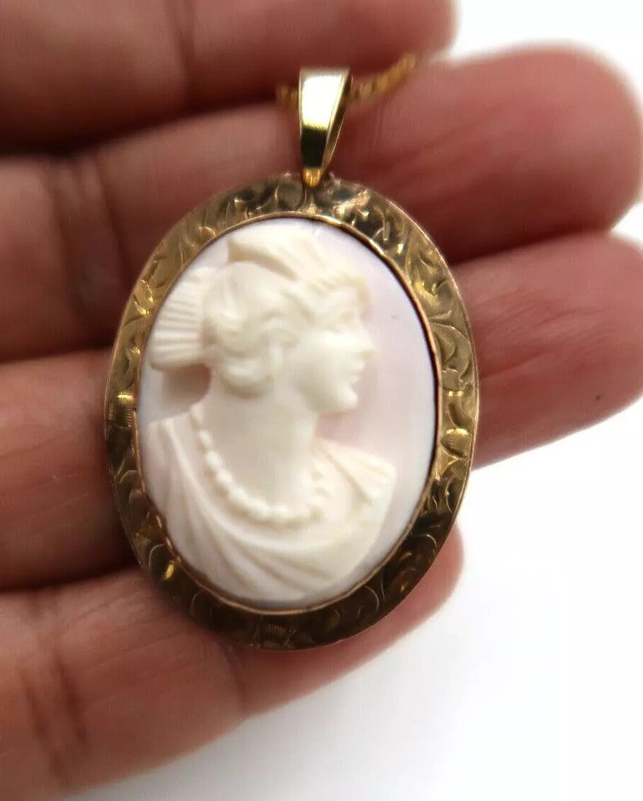 t380 10k/14k 18" Box Cameo Pendant Necklace