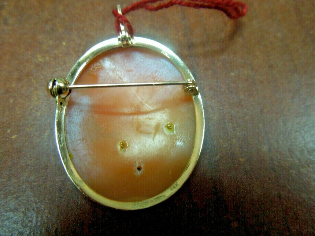 r114 14K Yellow Gold Diamond Necklace Cameo Pin/Pendant 35x24.51mm 3.9 Grams