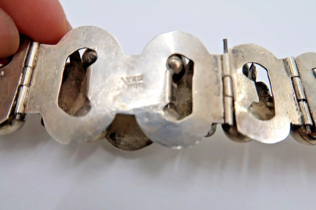 t418 Vintage Mexican Silver and Amethyst Link Bracelet and Earring