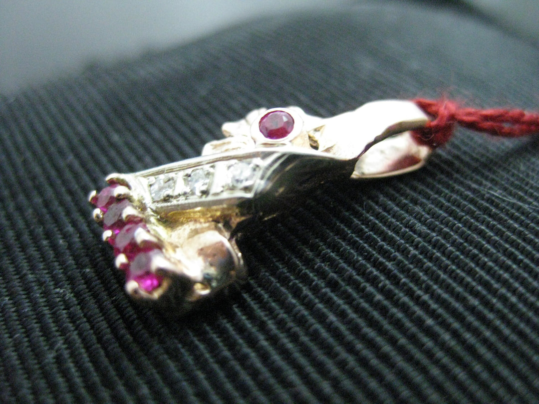 g306 Unique 14kt Rose Gold Pendant with Rubies and Diamonds .03cts