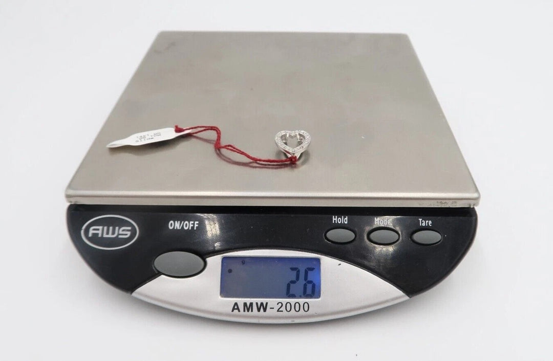 t517 14k White Gold Open Heart Diamond .05 TDW Slide Pendant