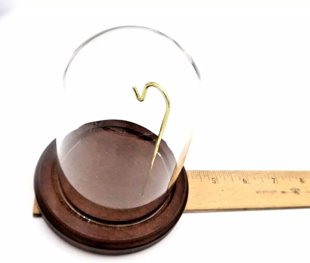 t459 Wood Base, Brass and Glass Pocket Watch Holder