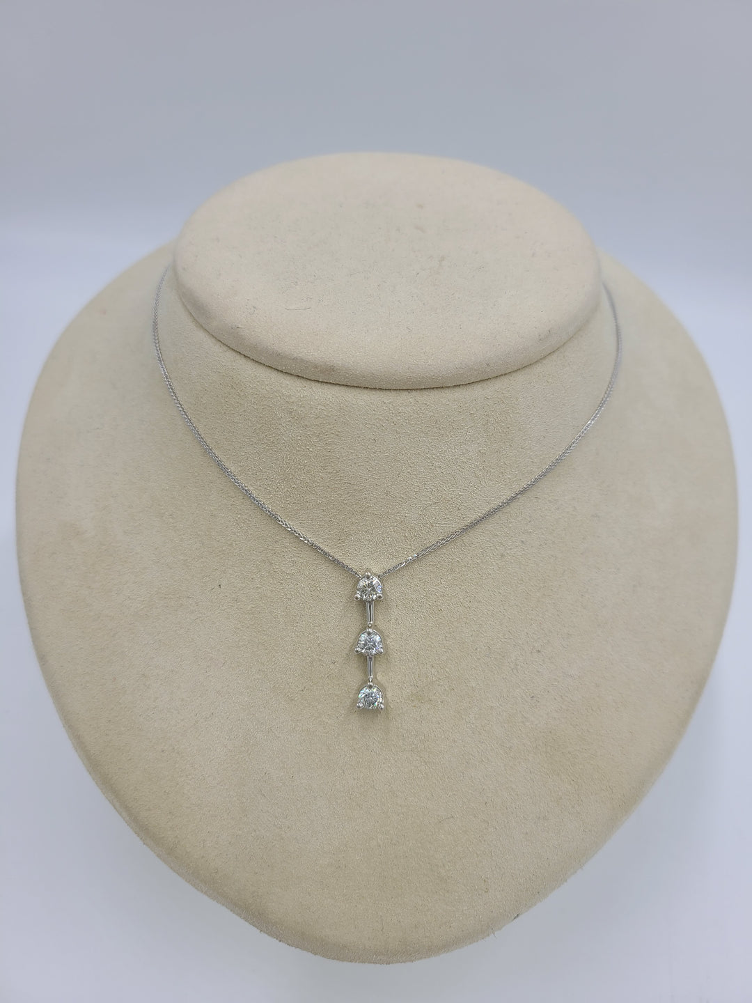 k668 Gorgeous Ladies 3 Diamond Past, Present, Future Pendant on an 16" Foxtail Style 14kt White Gold Necklace