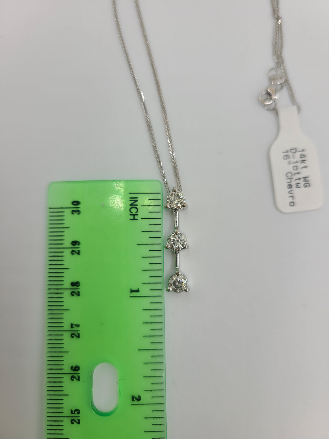 k668 Gorgeous Ladies 3 Diamond Past, Present, Future Pendant on an 16" Foxtail Style 14kt White Gold Necklace