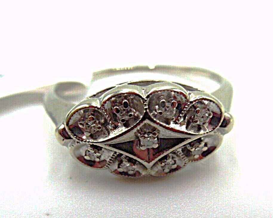 t251 Antique 14kt White Gold Diamond .05 TDW Ring Size 8 1/4(US)