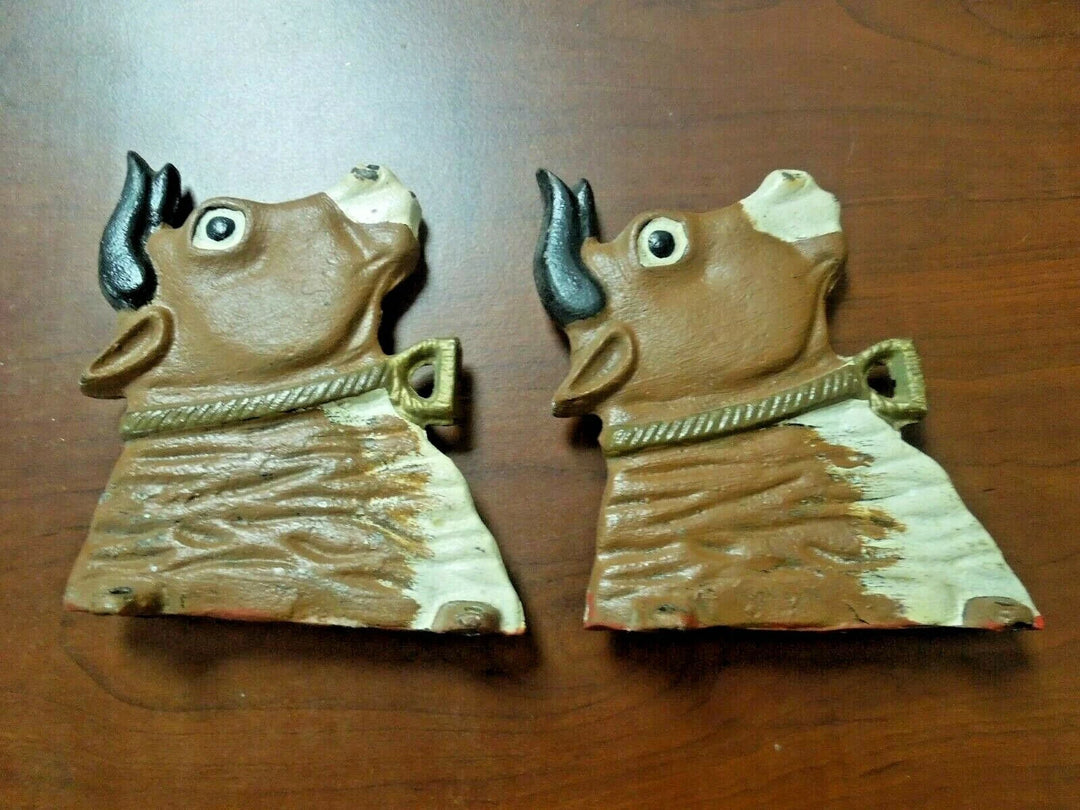 r108 Vintage Cast Iron Bull Door Stop or Wall Hook Heavy