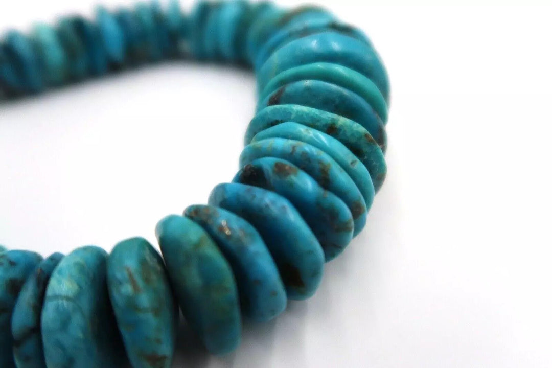 t313 Vintage Navajo Silver Chunky Turquoise Bead Necklace, Native American