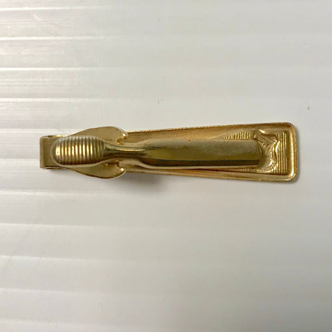 f257 Vintage Gold Tone Gold Filled Embossed Men's Cuff Links & Tie Bar