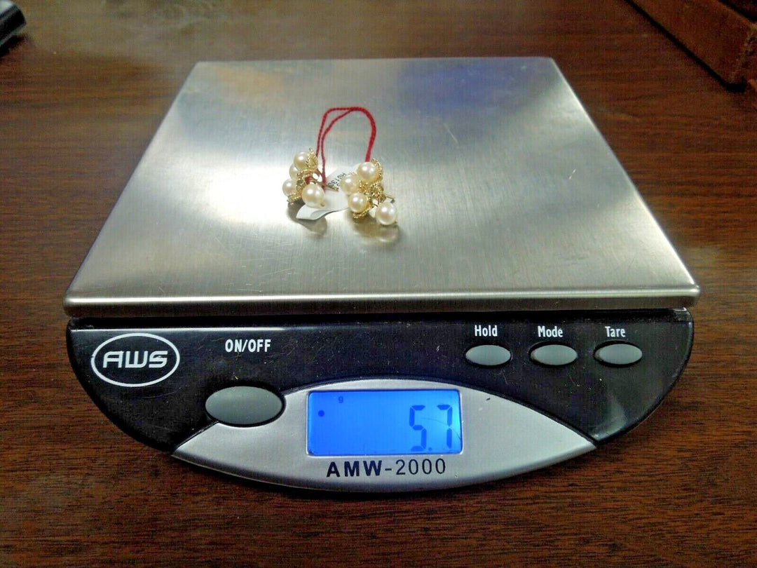 r162 14kt Yellow Gold Beautiful pearl Earrings Signed 5.7g