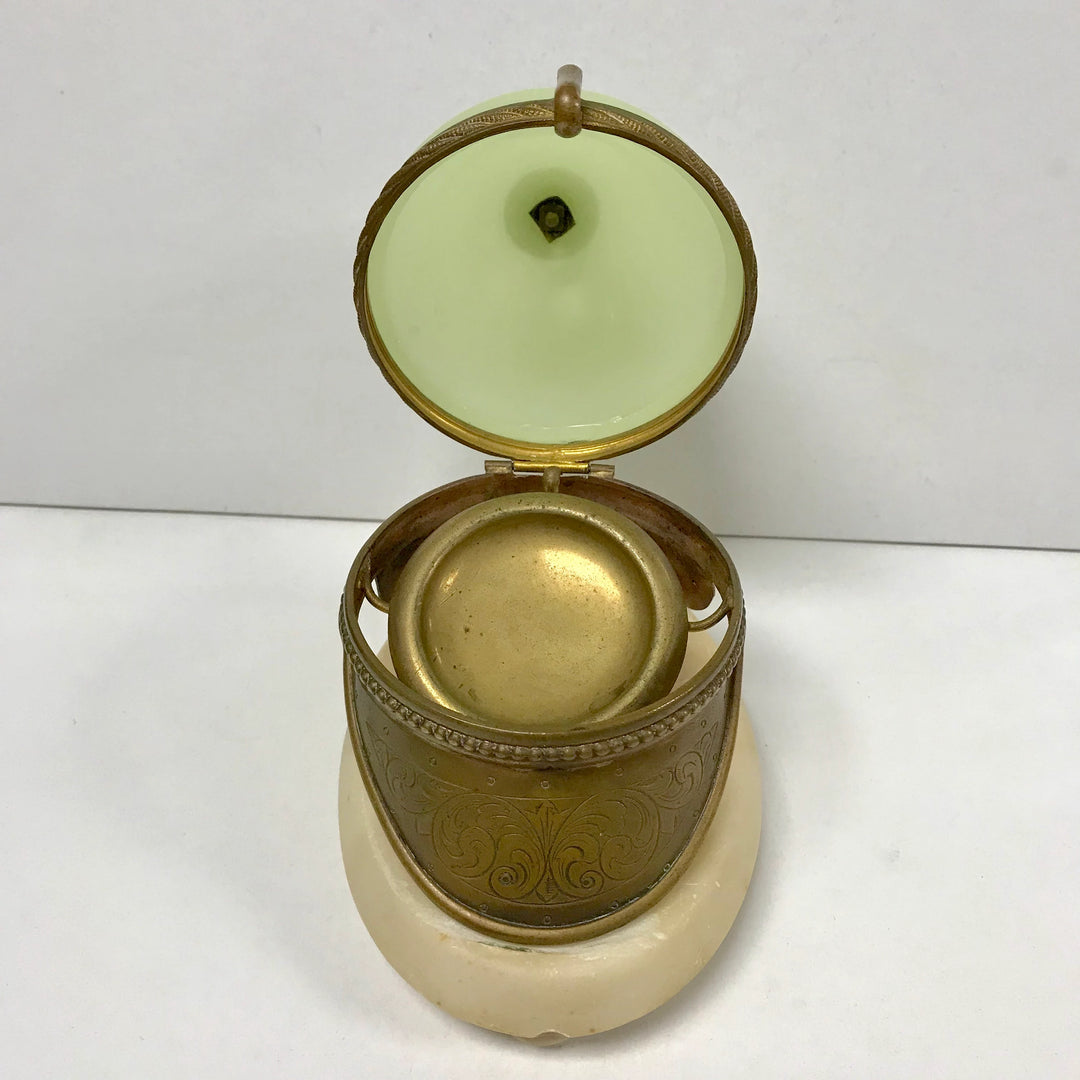 f286 Antique Marble Glass Pocket Watch Holder Stand Victorian Era Bobby Helmet