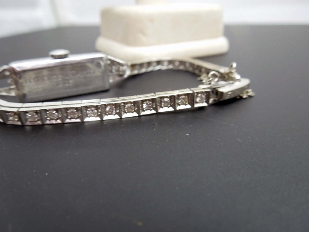 h504 Gorgeous Vintage Platinum 1930s Perfine Diamond watch 14k Band